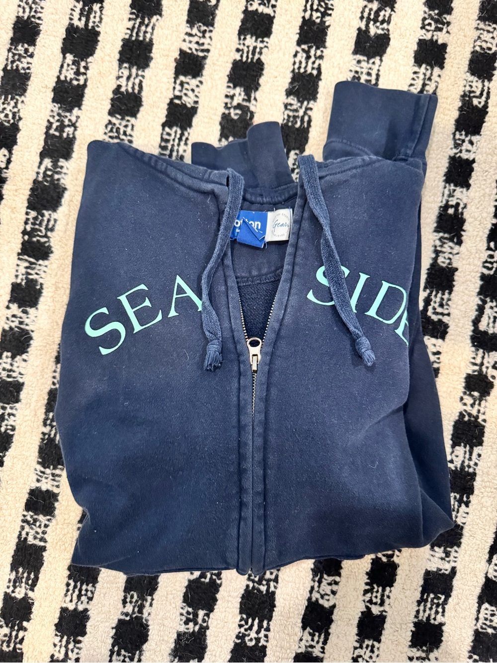 Seaside Navy Zip-Up Hoodie with Mint Print